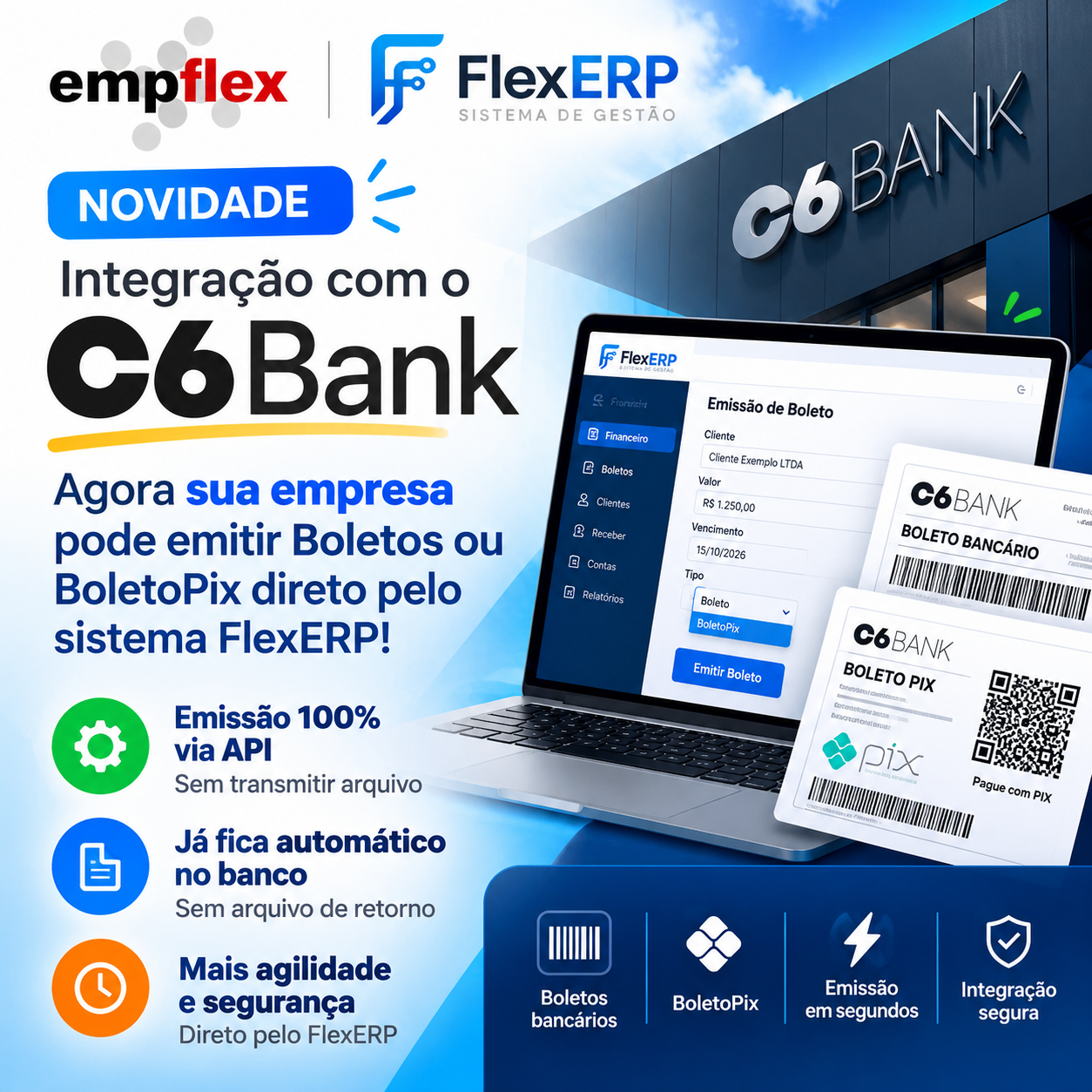 FlexERP + C6 Bank: o que já era fácil ficou ainda melhor.